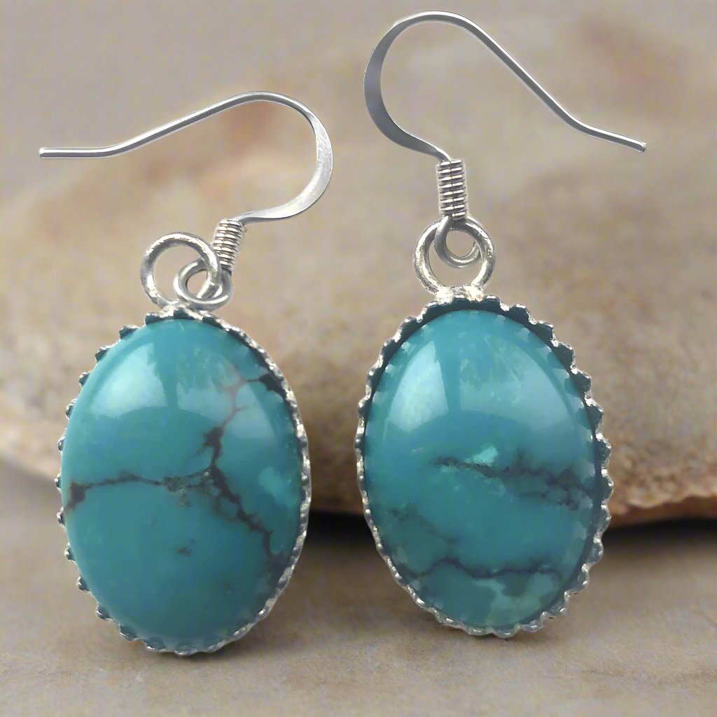 ETC1*Kingman Genuine Turquoise Cabochon Earrings